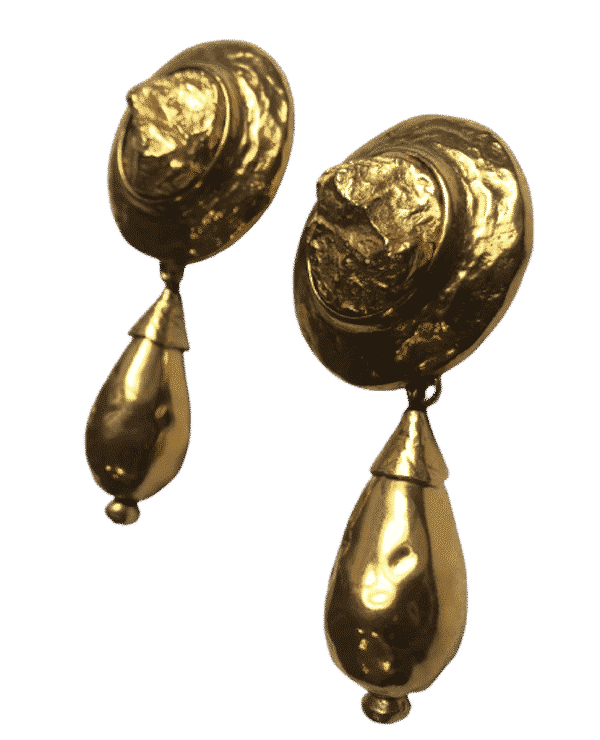 YVES SAINT-LAURENT Vintage Large Drop Clip-On Earrings Gold Hammered Circa 1980 - Image 3