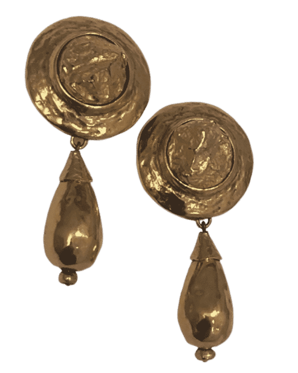 YVES SAINT-LAURENT Vintage Large Drop Clip-On Earrings Gold Hammered Circa 1980 - Image 4