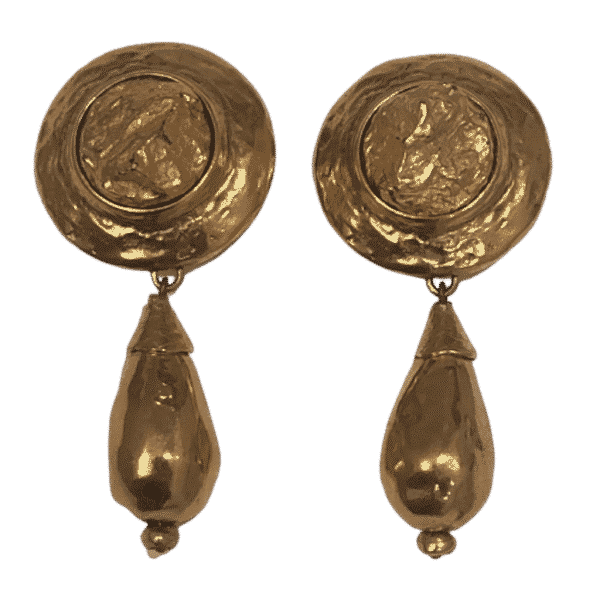 YVES SAINT-LAURENT Vintage Large Drop Clip-On Earrings Gold Hammered Circa 1980 - Image 2