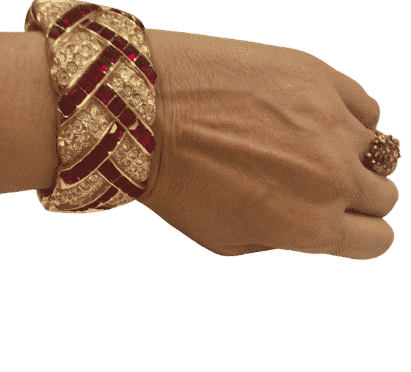 YVES SAINT-LAURENT Vintage YSL Gold Ruby Crystal Cuff & Earrings Set 1980s - Image 12