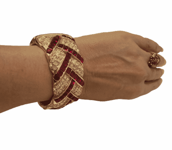 YVES SAINT-LAURENT Vintage YSL Gold Ruby Crystal Cuff & Earrings Set 1980s - Image 8