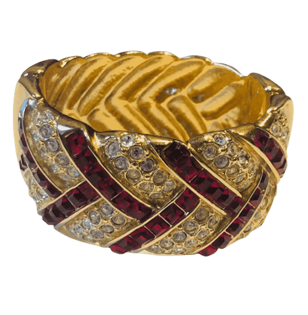 YVES SAINT-LAURENT Vintage YSL Gold Ruby Crystal Cuff & Earrings Set 1980s - Image 3