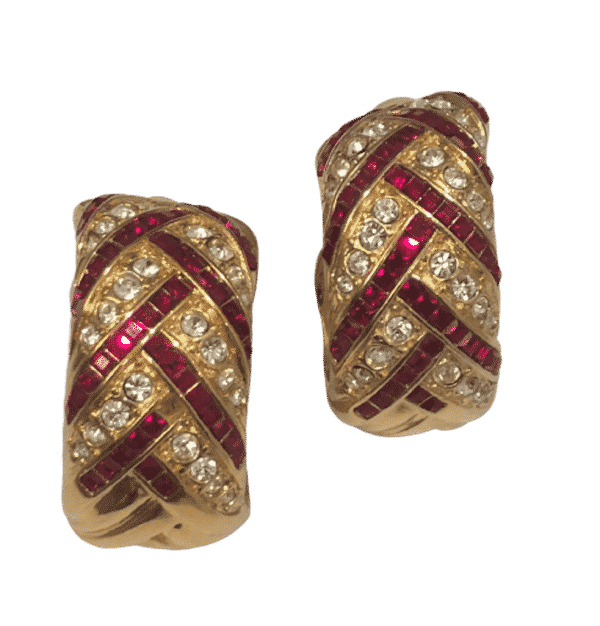 YVES SAINT-LAURENT Vintage YSL Gold Ruby Crystal Cuff & Earrings Set 1980s - Image 5