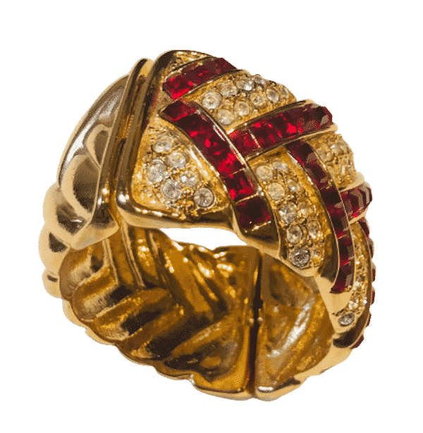 YVES SAINT-LAURENT Vintage YSL Gold Ruby Crystal Cuff & Earrings Set 1980s - Image 7