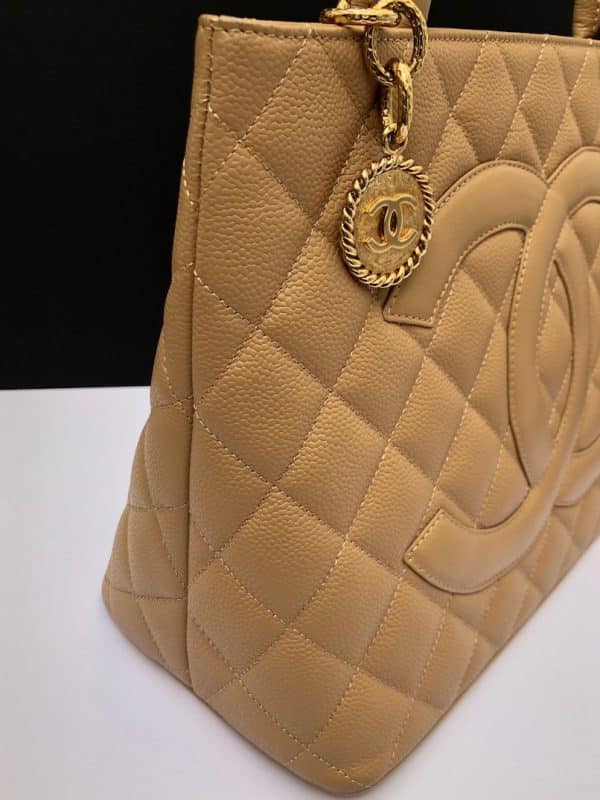 CHANEL 2006 CC Medallion Tote Bag Cream Beige Caviar Leather First Collection - Image 3