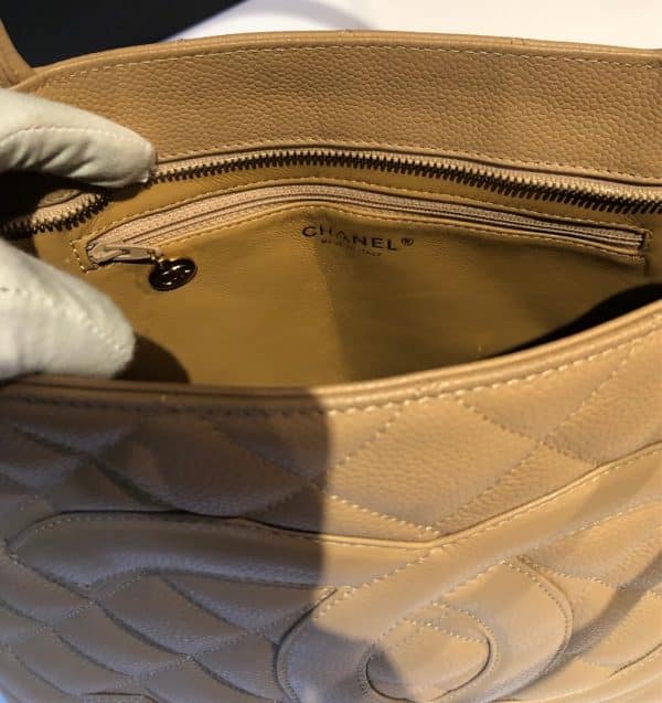 CHANEL 2006 CC Medallion Tote Bag Cream Beige Caviar Leather First Collection - Image 8