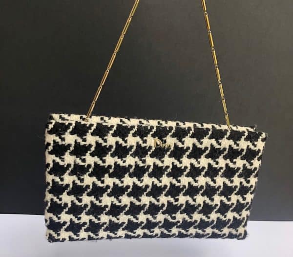 CHRISTIAN DIOR Black & White Houndstooth Tweed Chain Bag Clutch - Image 2