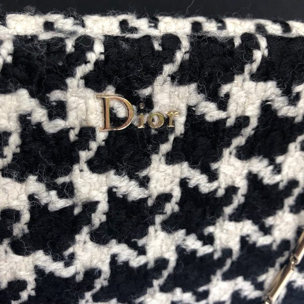 CHRISTIAN DIOR Black & White Houndstooth Tweed Chain Bag Clutch - Image 3