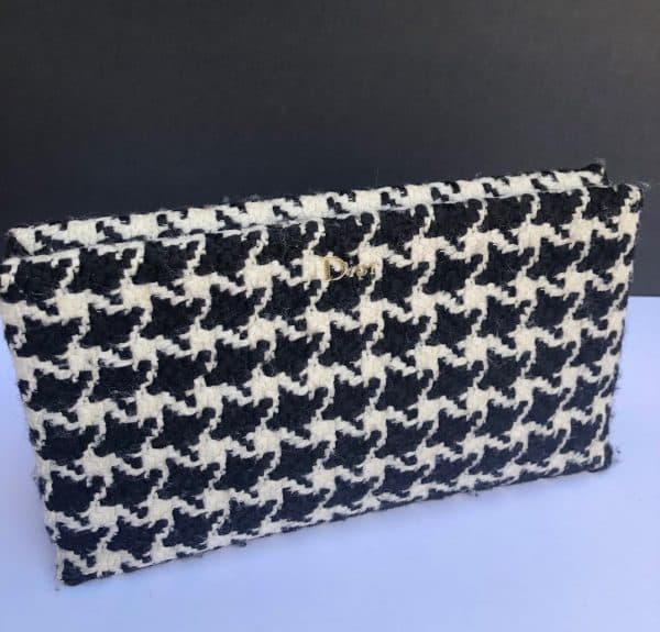 CHRISTIAN DIOR Black & White Houndstooth Tweed Chain Bag Clutch - Image 5