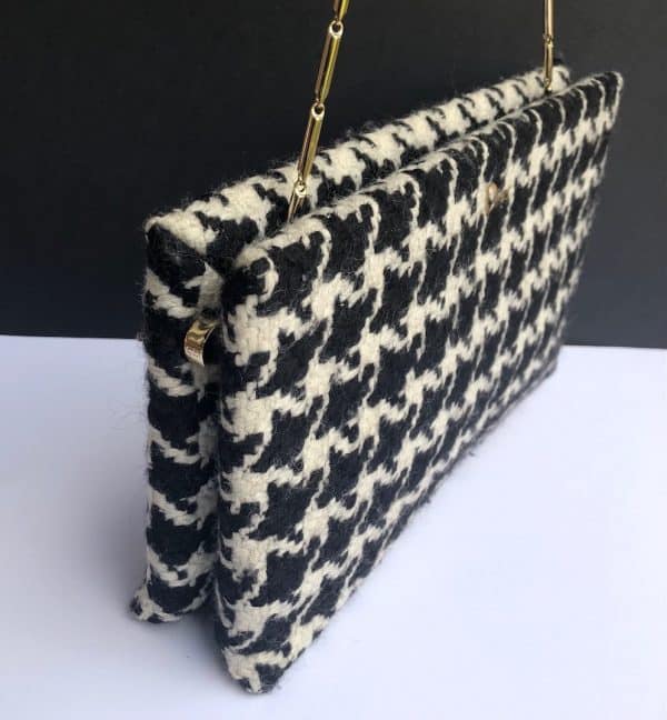 CHRISTIAN DIOR Black & White Houndstooth Tweed Chain Bag Clutch - Image 7