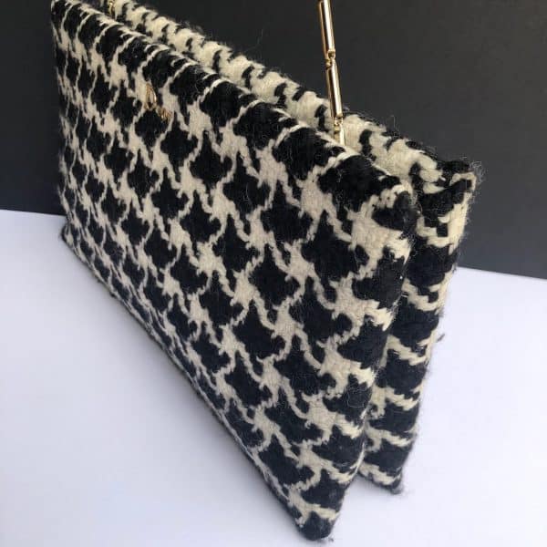 CHRISTIAN DIOR Black & White Houndstooth Tweed Chain Bag Clutch - Image 8