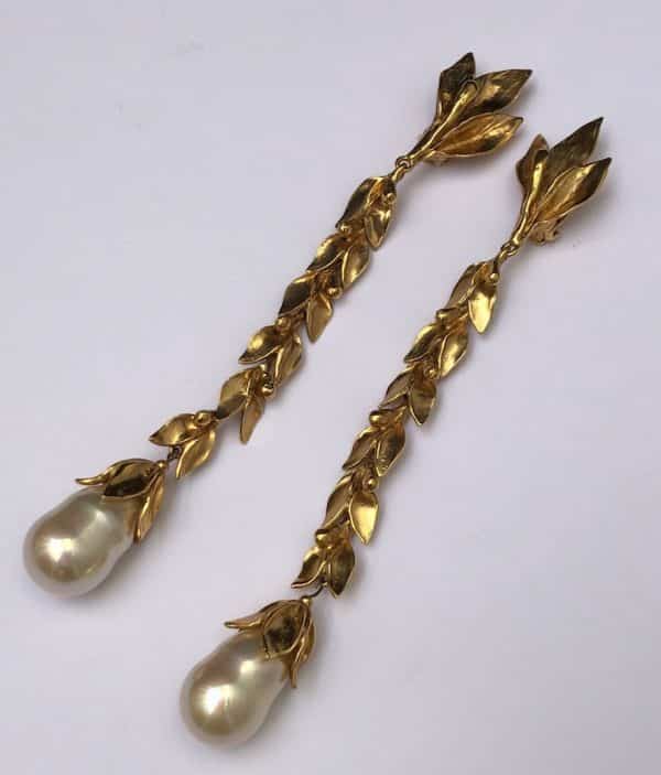 YVES SAINT-LAURENT Vintage Haute Couture Ear of Corn Pearl Drop Earrings Ultra Long Circa 1989 - Image 2