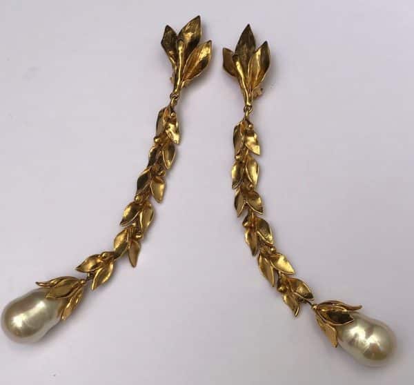 YVES SAINT-LAURENT Vintage Haute Couture Ear of Corn Pearl Drop Earrings Ultra Long Circa 1989 - Image 3