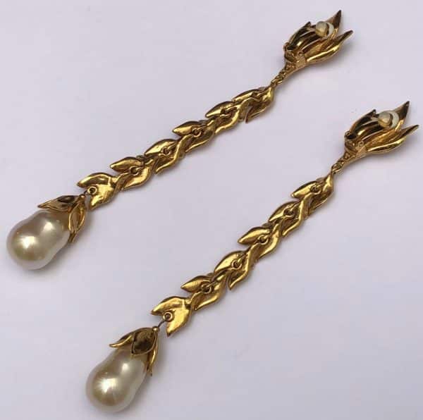 YVES SAINT-LAURENT Vintage Haute Couture Ear of Corn Pearl Drop Earrings Ultra Long Circa 1989 - Image 6