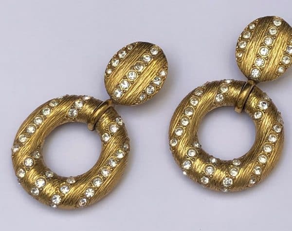YVES SAINT-LAURENT Vintage Oversized Hoop Dangling Earrings Gold Crystals Circa 1980s - Image 2