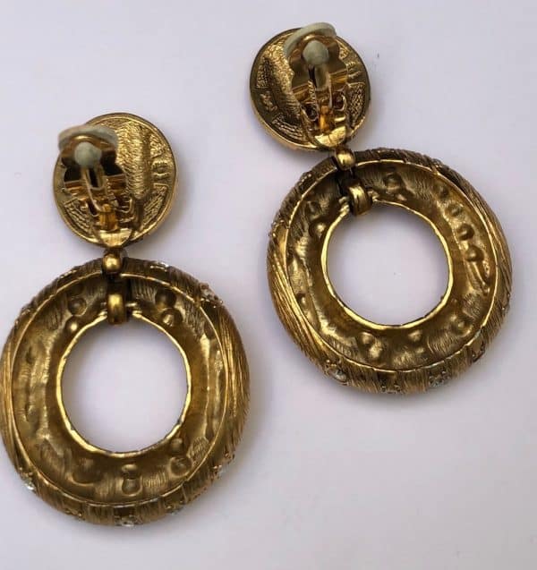 YVES SAINT-LAURENT Vintage Oversized Hoop Dangling Earrings Gold Crystals Circa 1980s - Image 6