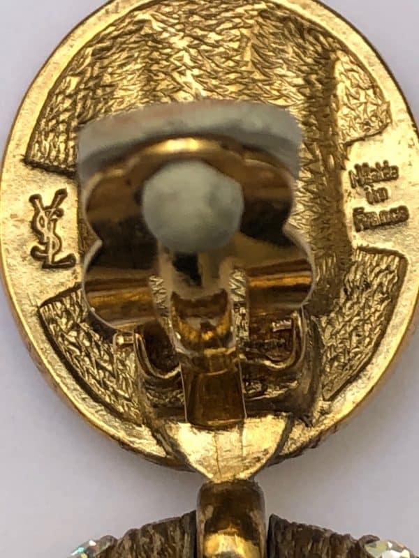 YVES SAINT-LAURENT Vintage Oversized Hoop Dangling Earrings Gold Crystals Circa 1980s - Image 7