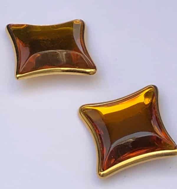YVES SAINT-LAURENT Vintage Resin Orange Gold Clip Earrings 1980s - Image 3