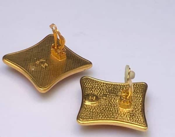 YVES SAINT-LAURENT Vintage Resin Orange Gold Clip Earrings 1980s - Image 5