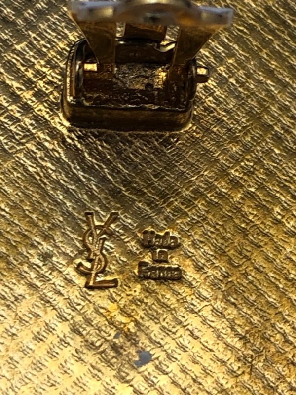 YVES SAINT-LAURENT Vintage Resin Orange Gold Clip Earrings 1980s - Image 6