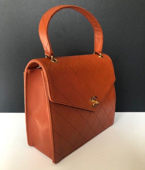 CHANEL 1997 CC Turn-lock Diamond Quilted Caviar Flap Bag Kelly Style Vintage - Image 4