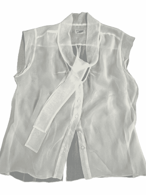 CHANEL Blouse Light Beige W/Bow Chanel Pearl Buttons - Image 2