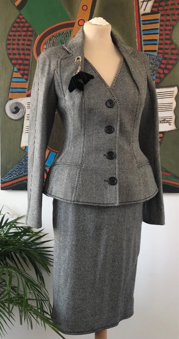 CHRISTIAN DIOR Bar Jacket Suit Herringbone Chevrons Single Breasted Vintage - Image 2