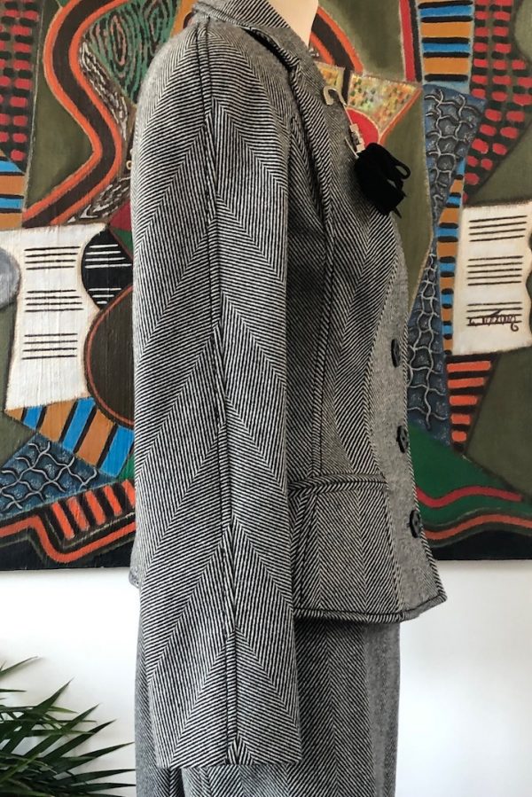 CHRISTIAN DIOR Bar Jacket Suit Herringbone Chevrons Single Breasted Vintage - Image 4