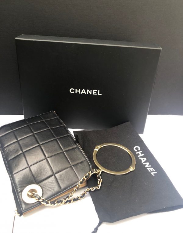 CHANEL Black Timeless Quilted Small Handcuff Leather Clutch Pouch 2002 - Image 4