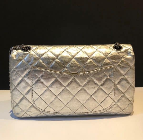 CHANEL Metallic Silver Quilted 2.55 Aged Leather Reissue Double Flap Bag 228 C.2006 - Image 5