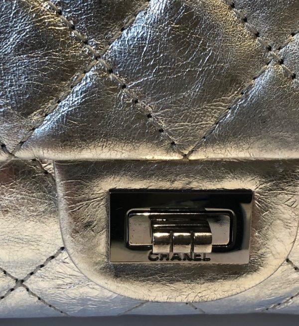 CHANEL Metallic Silver Quilted 2.55 Aged Leather Reissue Double Flap Bag 228 C.2006 - Image 6