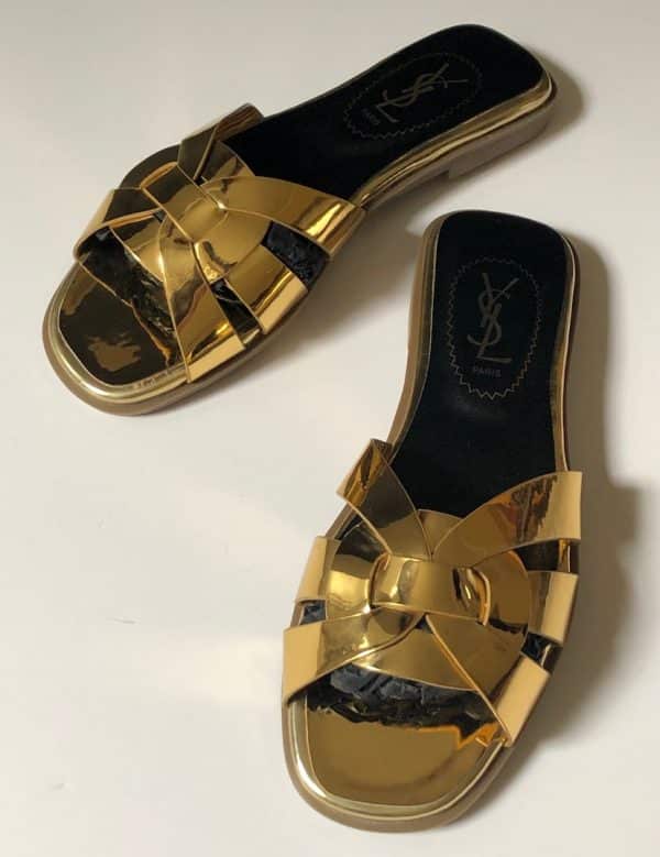 YVES SAINT-LAURENT Tribute Flat Metallic Gold Sandals Shoes Circa 2000 - Image 2