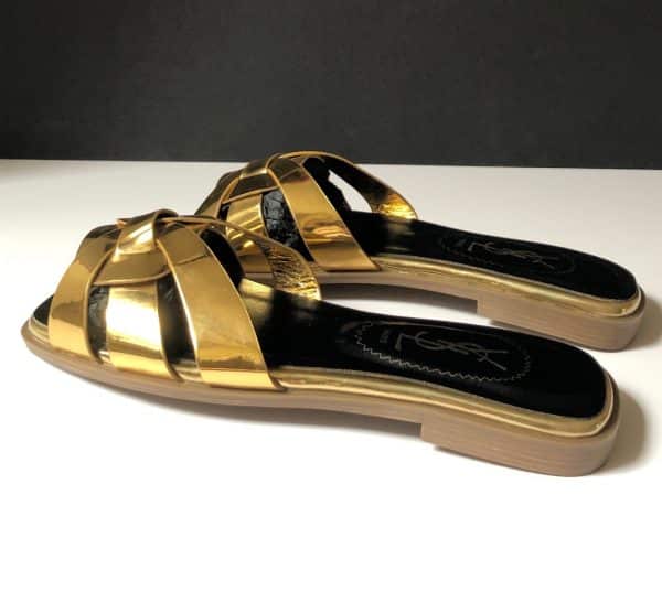 YVES SAINT-LAURENT Tribute Flat Metallic Gold Sandals Shoes Circa 2000 - Image 4