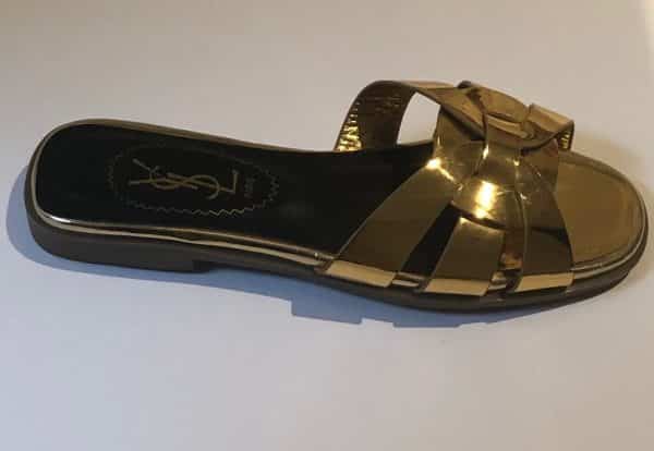 YVES SAINT-LAURENT Tribute Flat Metallic Gold Sandals Shoes Circa 2000 - Image 5