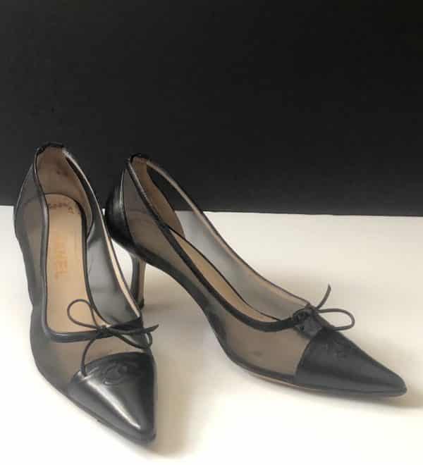 Chanel leather mesh shoes black