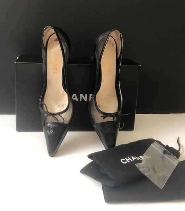 CHANEL Leather Heels and Mesh CC Logo Black Shoes Pump W/Box - Image 3