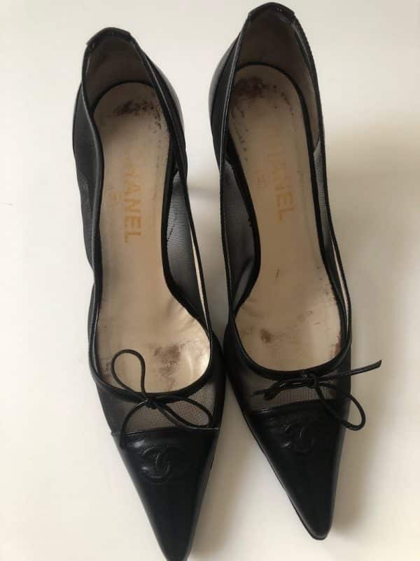 CHANEL Leather Heels and Mesh CC Logo Black Shoes Pump W/Box - Image 8