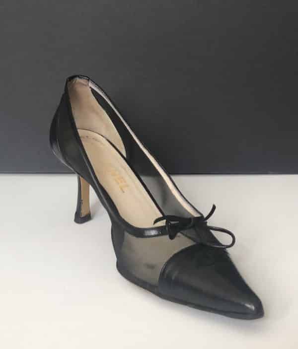CHANEL Leather Heels and Mesh CC Logo Black Shoes Pump W/Box - Image 6