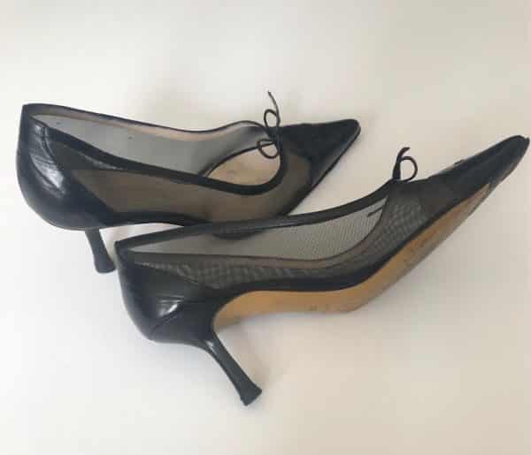 CHANEL Leather Heels and Mesh CC Logo Black Shoes Pump W/Box - Image 5