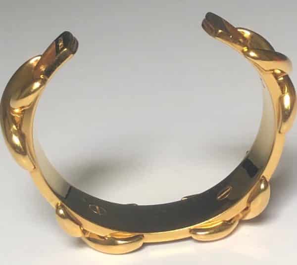 HERMÈS Gold and Leather Criss Cross Cuff Bracelet - Image 7