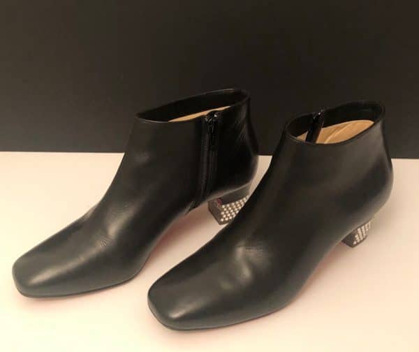 CHRISTIAN LOUBOUTIN Leather Ankle Boots Black Crystal W/ Red Soles Size 36.5 - Image 2