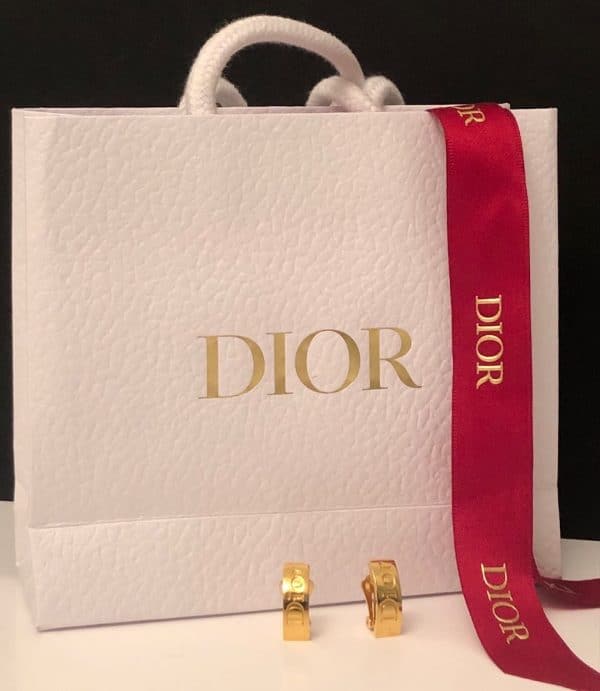DIOR Logo Clip-on Earrings Hoop Vintage Gold Tone 1990s - Image 2