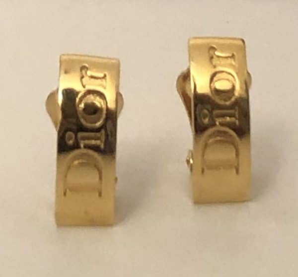 DIOR Logo Clip-on Earrings Hoop Vintage Gold Tone 1990s - Image 3