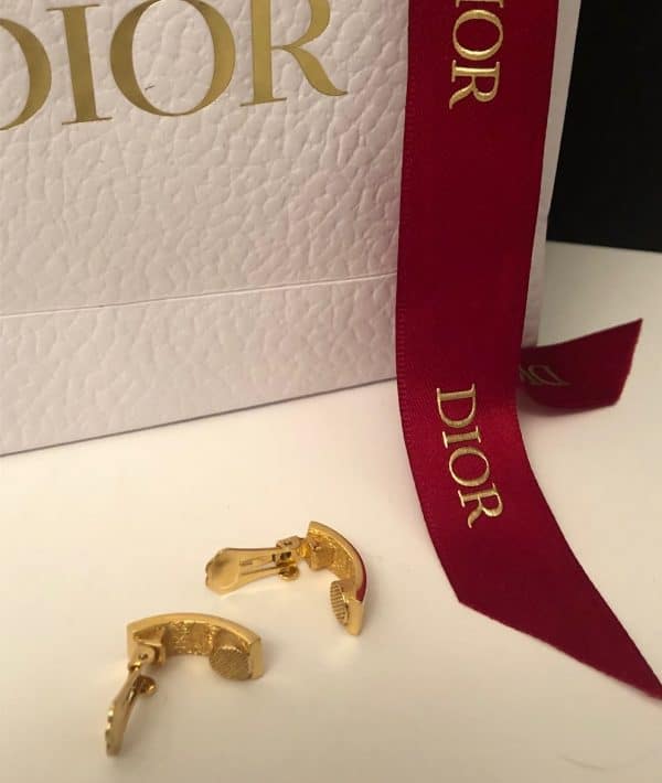 DIOR Logo Clip-on Earrings Hoop Vintage Gold Tone 1990s - Image 4