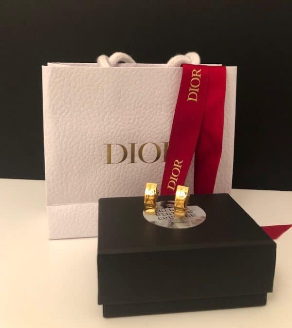 DIOR Logo Clip-on Earrings Hoop Vintage Gold Tone 1990s - Image 6