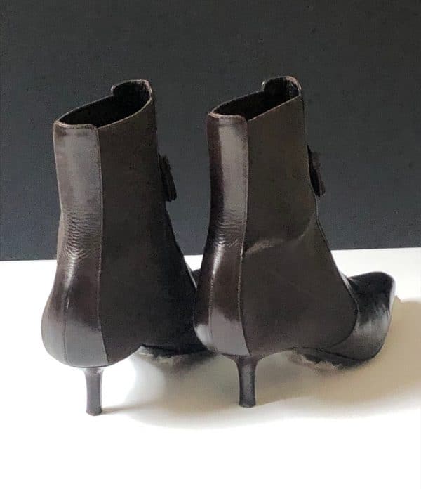 YVES SAINT-LAURENT Ankle Boots Chocolate Leather Stretch 35.5 - Image 3