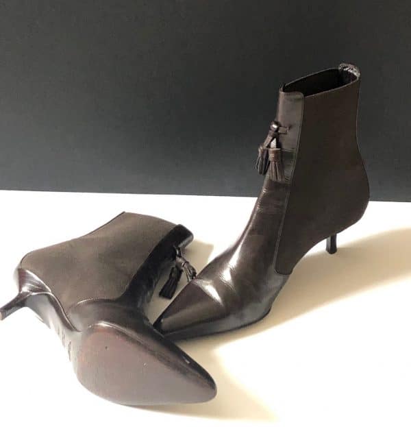 YVES SAINT-LAURENT Ankle Boots Chocolate Leather Stretch 35.5 - Image 2