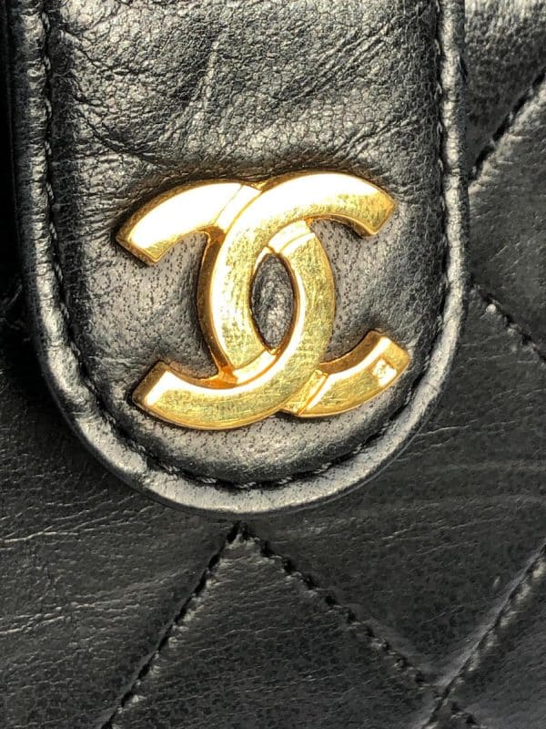 CHANEL 1985 Bag Black CC Logo Classic Quilted Shoulder Strap - Image 4