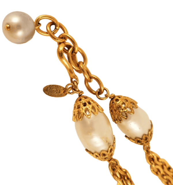 CHANEL 1996 Double Strand Pearls Chain Necklace W/Pendant - Image 8
