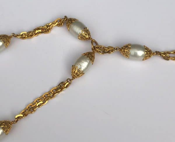 CHANEL 1996 Double Strand Pearls Chain Necklace W/Pendant - Image 9